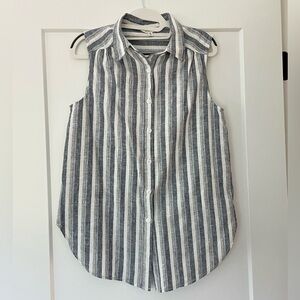 Linen and Cotton Blue and White Striped Sleeveless Shirt Small